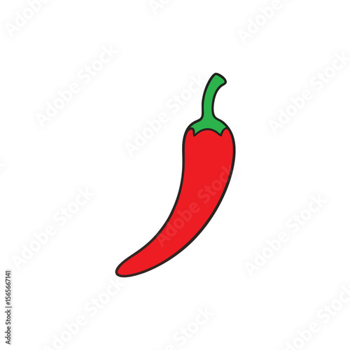 Modern style red chili with green stem sharp look Vector illustration