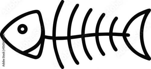 Simple black outline of fish skeleton art for design projects