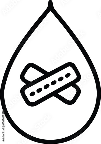 Simple blood drop line art with bandage for medical designs and healthcare icons