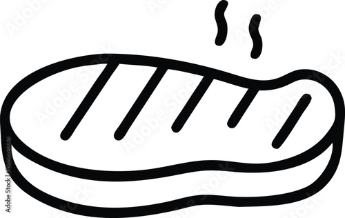Simple grilled steak with steam line art illustration for food design