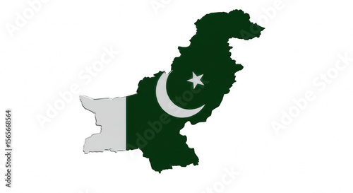 Pakistan Map with National Flag PNG – Country Silhouette Filled with Pakistani Flag Design (Green with White Crescent and Star), Isolated on Transparent Background for Patriotic, Educational, and Cult