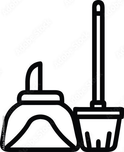 Simple Line Art Broom and Dustpan Icon Cleaning Equipment