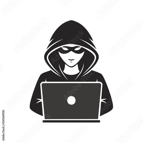 Hacker with Laptop Computer - Cyber Security, Crime and Anonymity Concept