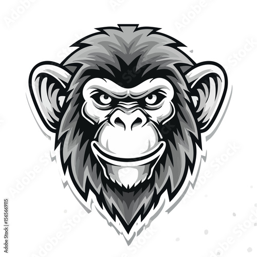 Wallpaper Mural Monochrome Gorilla Mascot Illustration, Animal Head with Confident Expression and Detailed Fur, Grayscale Art Torontodigital.ca