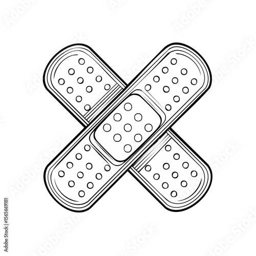 Adhesive bandages crossed illustration medical treatment health care black and white line drawing first aid
