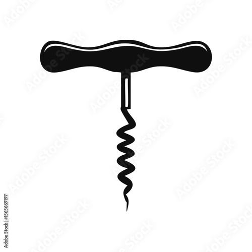 Elegant Wine Corkscrew Silhouette on Black Background for Bar or Restaurant Concepts and Celebration Themes
