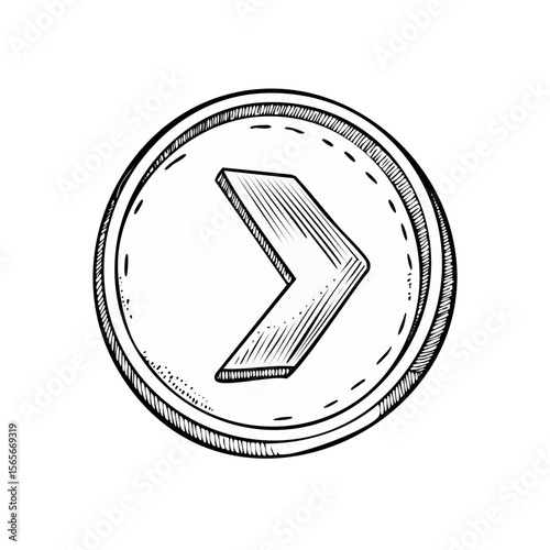 Engraved Arrow in a Circle Indicates Forward Direction, Hatch Drawing, Vector Illustration