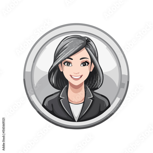 Smiling Businesswoman Avatar in Circular Frame Professional Animated Portrait Office Worker Gray Hair Career Success
