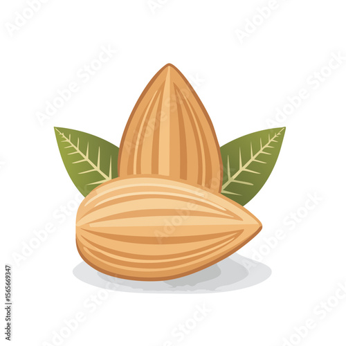 Almond nuts arrangement with green leaves isolated on black background illustration organic food healthy snack vegetarian nutrition ingredient