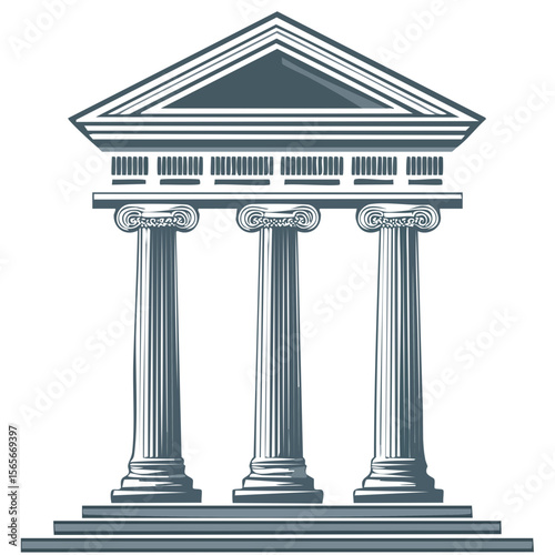Ancient temple with columns drawing, illustration of classical architecture and structure, and history