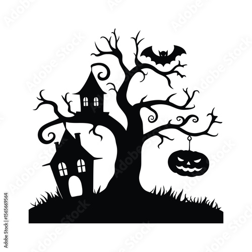 Witch's Lair Haunted House Illustration for Custom Use Fright Night Posters and Scary Halloween Fun, Web Banners, Stickers, Cards, and T-Shirts