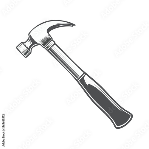 Illustration of a claw hammer with a wooden handle on a solid black background.