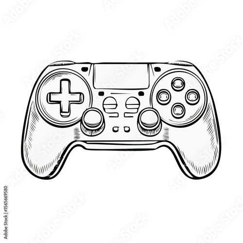 Stylized Video Game Controller Hand Drawn Illustration on Black Background
