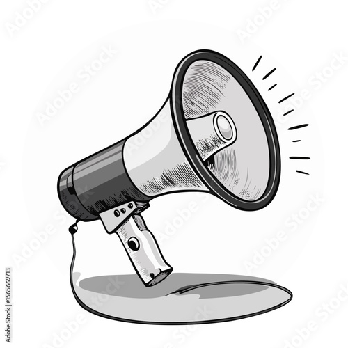 Loudspeaker Illustration in Black and White Symbolizes Public Announcement and Communication