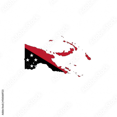 Papua New Guinea Map with National Flag – Country Silhouette Filled with Papua New Guinea Flag Design Isolated on Transparent Background for Geography, National Identity, and Educational Use