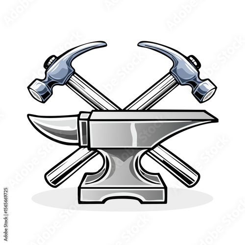 Anvil and hammers crossed illustration black background industrial craft blacksmith iron forging metal work strength industry symbol equipment