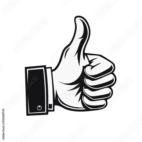 Thumbs Up Gesture Hand with Suit Sleeve Indicating Approval and Success in Black and White Minimalist Style