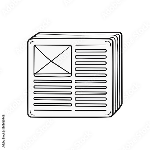 Hand-Drawn Newspaper with Blank Image Space and Text Layout Illustration
