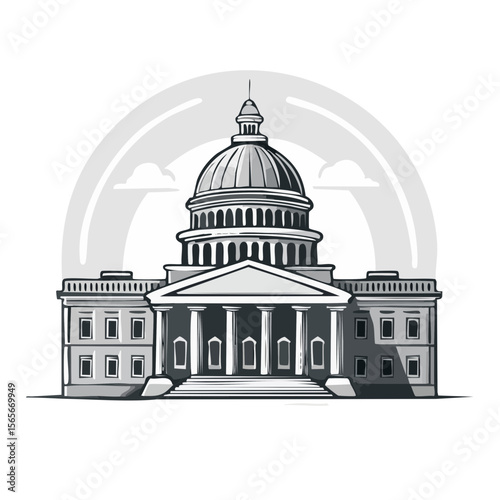 Government Building Icon with Dome and Pillars Architectural Symbol of Power and Democracy Vector Illustration