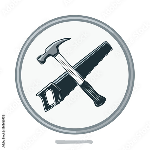 Illustration of a Crossed Hammer and Saw Carpentry Woodworking Tools