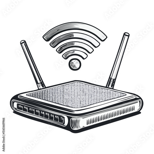 Stylized Router Illustration with Wifi Signal for Internet Connectivity and Wireless Network Device