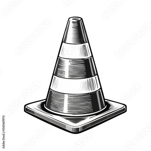 Stripped White and Black Traffic Safety Cone with a Square Base Illustration