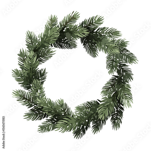 Detailed Illustration of a Festive Pine Wreath for Holiday Decorating on Black Background