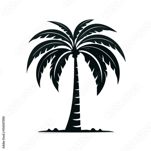Palm tree silhouette on black background evokes tropical destinations and summer vacations with graphic design elements for creative projects