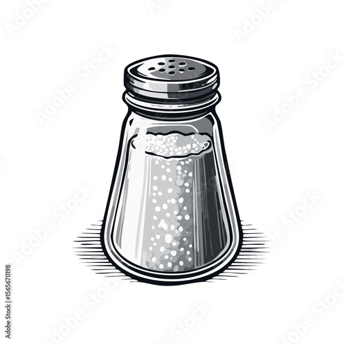 Detailed Salt Shaker Illustration Filled with White Crystals Against Black Background