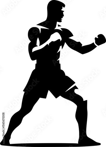 Flat black vector of a Muay Thai fighter in striking pose

