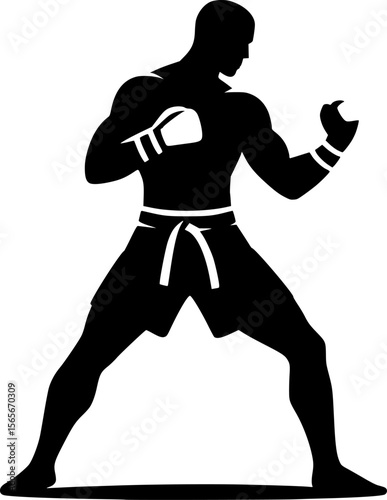 Flat black vector of a Muay Thai fighter in striking pose
