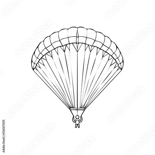 Line Art Illustration of a Parachute with a Person on a Black Background
