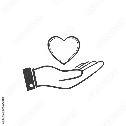 Heart Held in Hand Graphic Illustration on Black Background for Love and Care Concepts