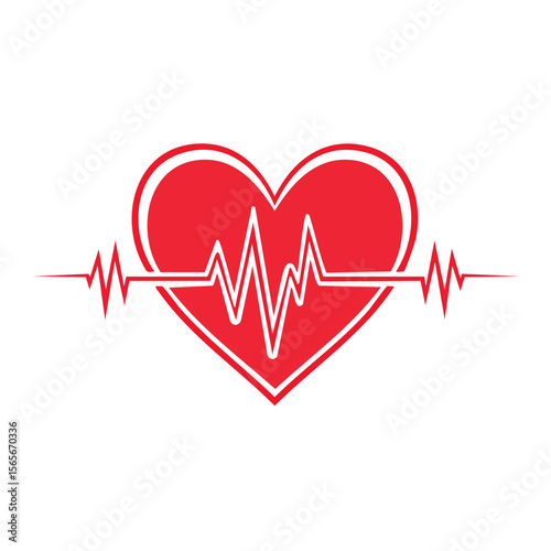 Heart Symbol with a Black ECG Heartbeat Rhythm Line on a Black Background