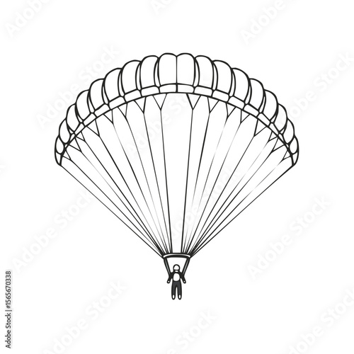 Parachuting Line Art Skydiver Descent on Black Backdrop for Aviation Illustrations
