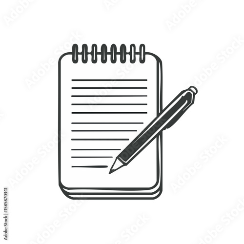 Notepad and Pen Flat Vector Illustration Writing Notes Reminders Ideas Simple Design Isolated on Black Background
