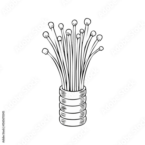 Enoki Mushrooms Bunch Growing from Container Black and White Minimalist Design
