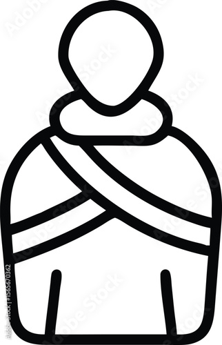 Simple line art icon of human figure with robes and shoulder strap