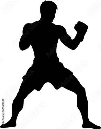 Flat black vector of a Muay Thai fighter in striking pose
