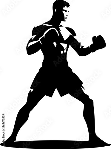 Flat black vector of a Muay Thai fighter in striking pose
