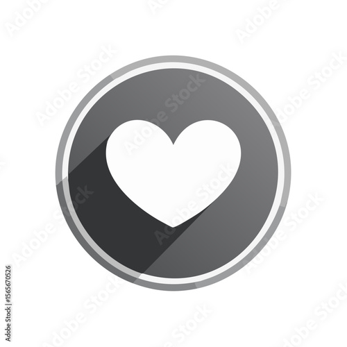 White Heart Icon Within a Circular Frame on Black Background with Shadow