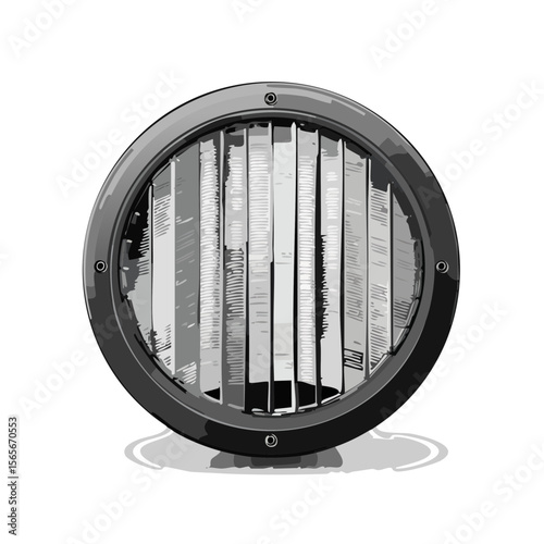 Vintage Grayscale Spotlight Design with Protective Bars in Round Metal Casing