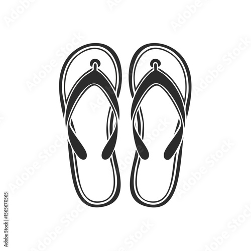Black Line Art Flip Flops Illustration Showing Pair of Thong Sandals for Summer Vacation
