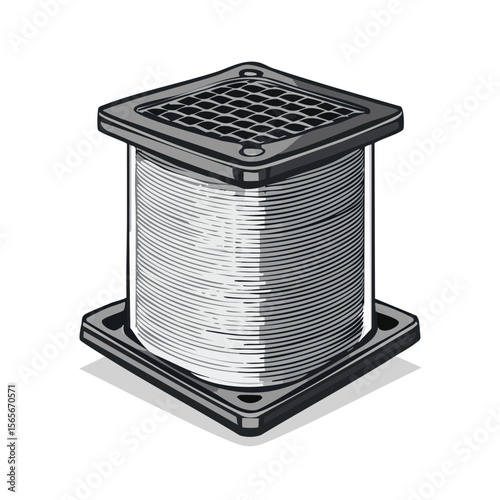 Isometric Electrical Coil Spool with Wire Mesh, Shadow and Gray Border