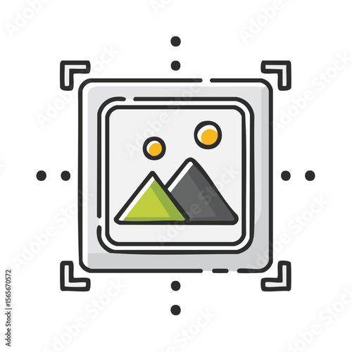 Image Selection Tool with Landscape, Crop Marks, and Circles Resembling Sun or Moon