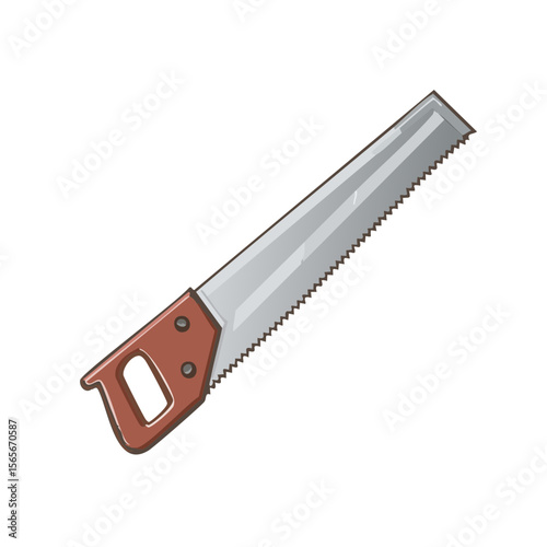 Illustration of a hand saw with wood handle for cutting through lumber isolated on black