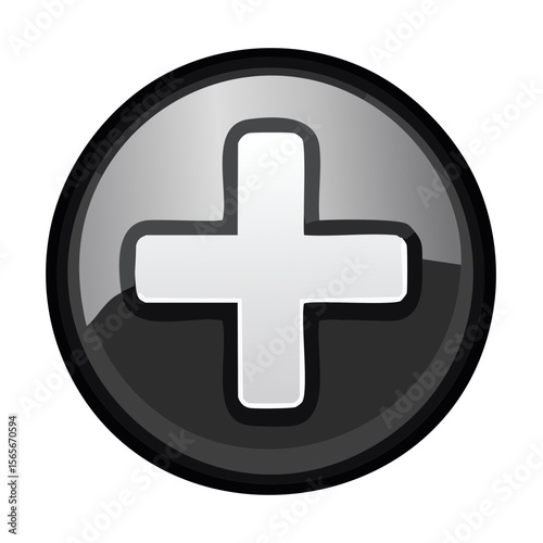 Gray Plus Sign Icon on Black Background, Round Shape Button, Add Symbol, Additional, Mathematics
