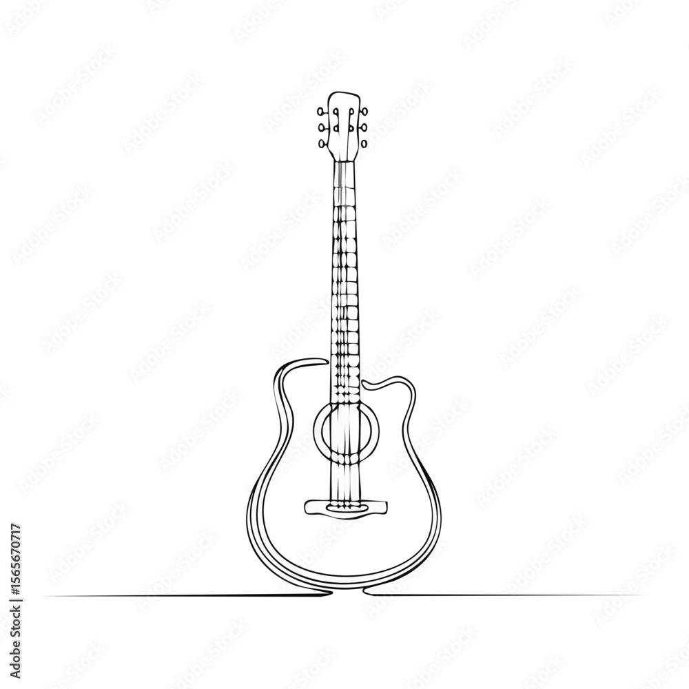 Naklejka premium Acoustic Guitar Silhouette Illustration on Black Background Musical Instrument Stringed