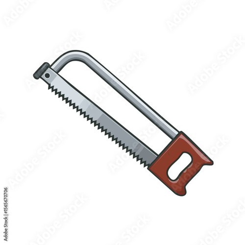 Illustration of a Hand Operated Hacksaw Tool with a Red Handle on Black Background