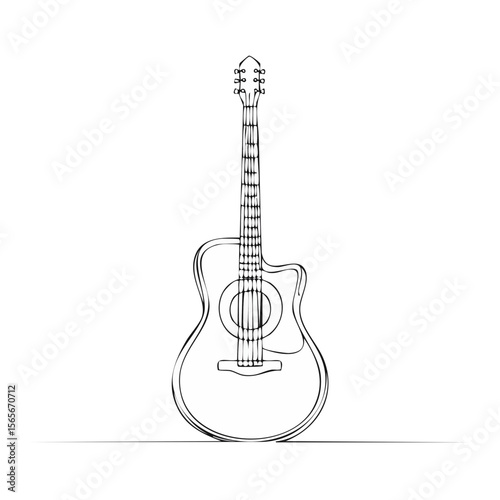 Abstract acoustic guitar outline on black background Musical instrument isolated in minimalism style